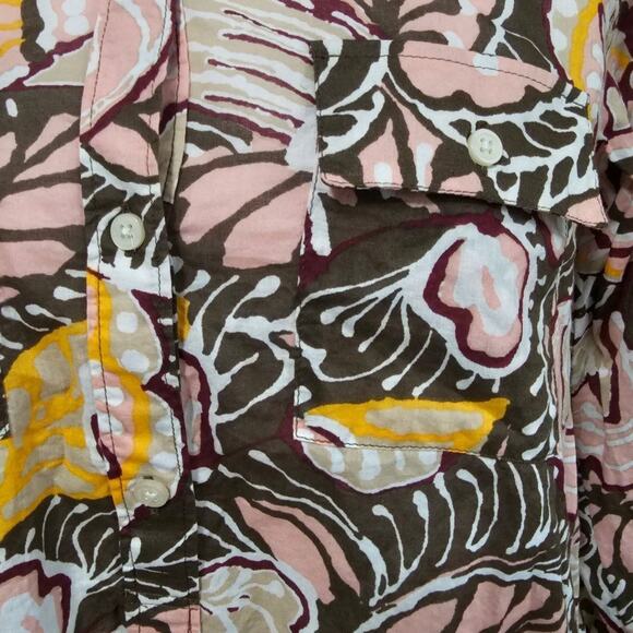 LOFT Outlet Womens Top Sz S Pink Floral Tropical Long Sleeve button up Blouse - Picture 5 of 7